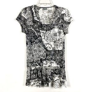 Daytrip Black White Mock Crowl Neck Short Sleeve Tee - L